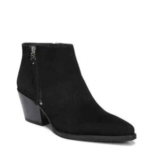 Sam Edelman Walden Ankle Boot Black Suede Block Heel Zipper Bootie